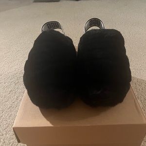 Ugg black fluff slides